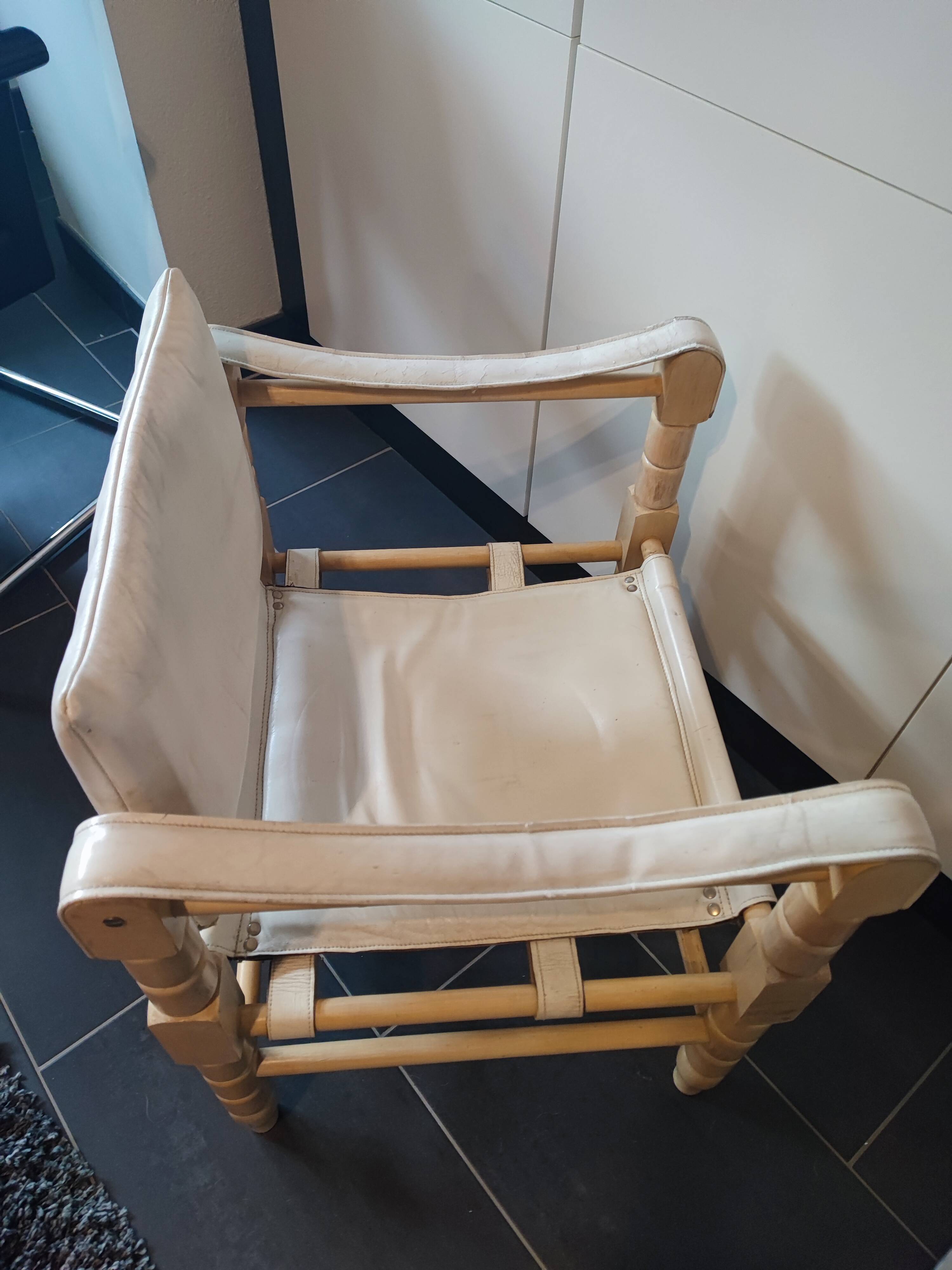 White leather safari armchair