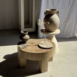 Petrified wood catchall or dish in beige with several grey spots in the centre.