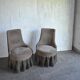 Mid-Century brown fabric armchair with skirt, wooden frame — 1950s