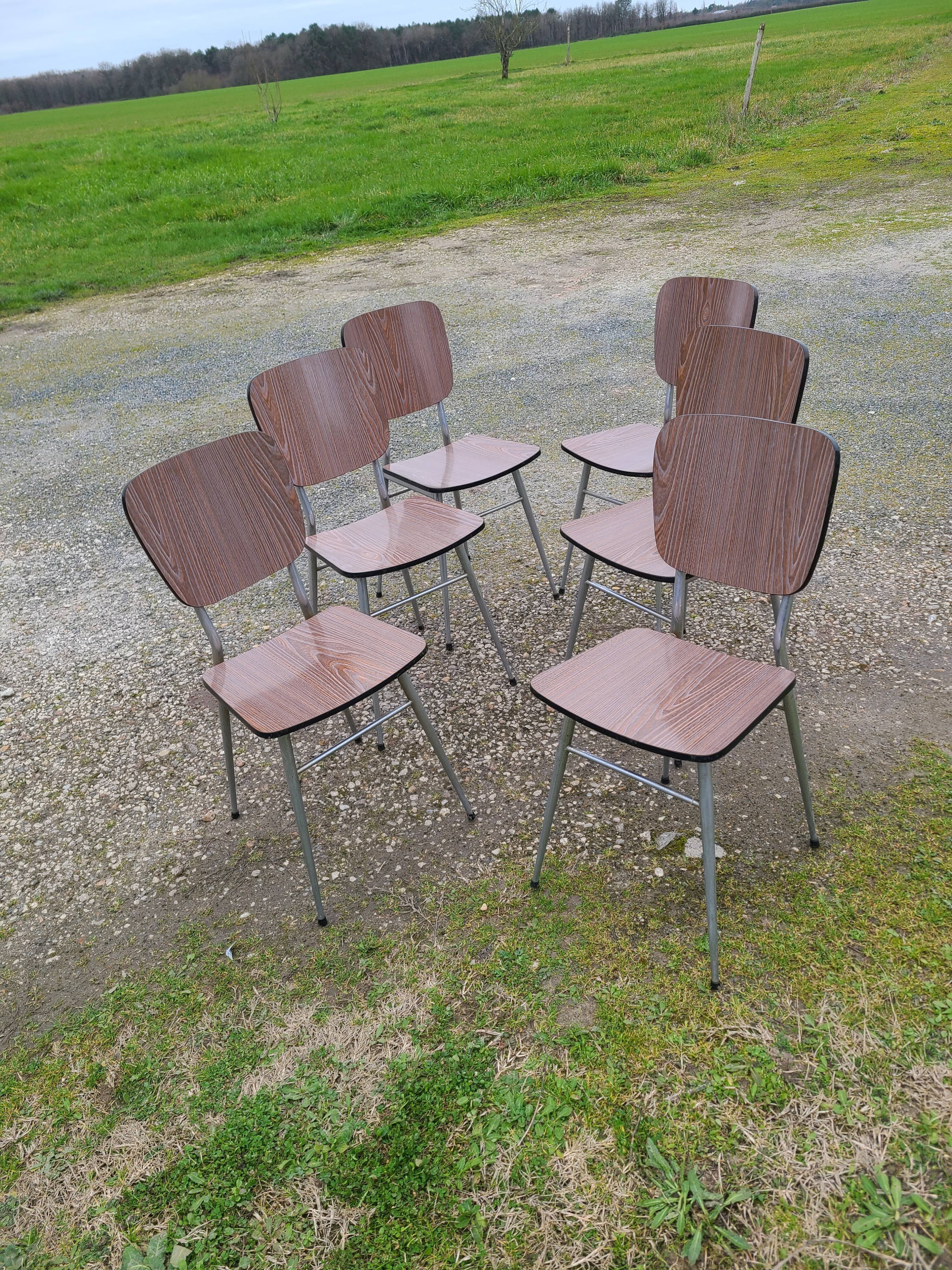 Lot de 6 chaises en formica vintage imitation bois