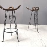 Vintage spanish wrought iron bar stools, 1960s - set of 6