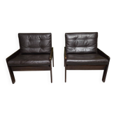 Paire de fauteuils lounge vintage en cuir 1970"