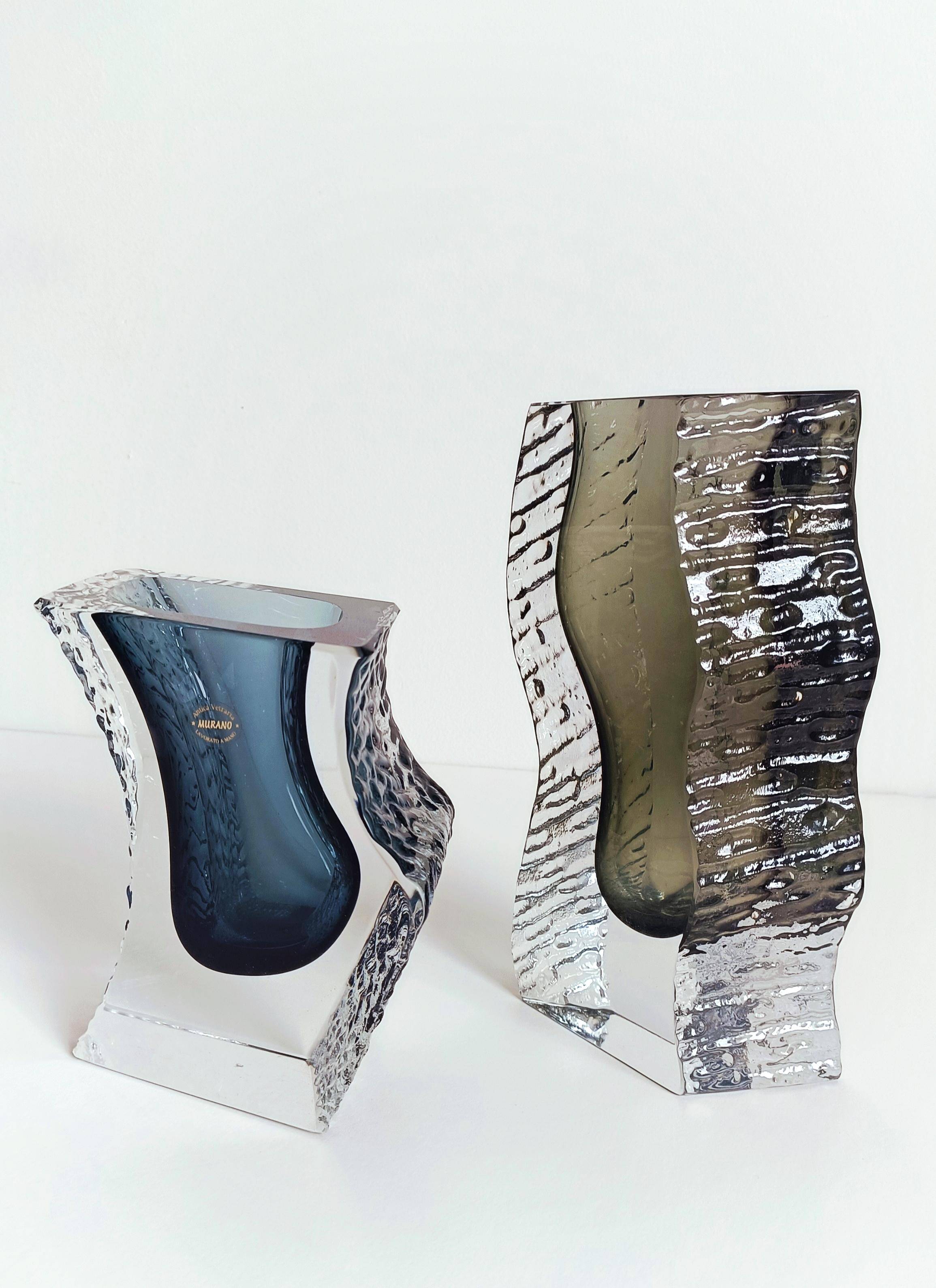 Alessandro Mandruzzato Murano Glass Vases, Hand-Blown, Italy, 1970s
