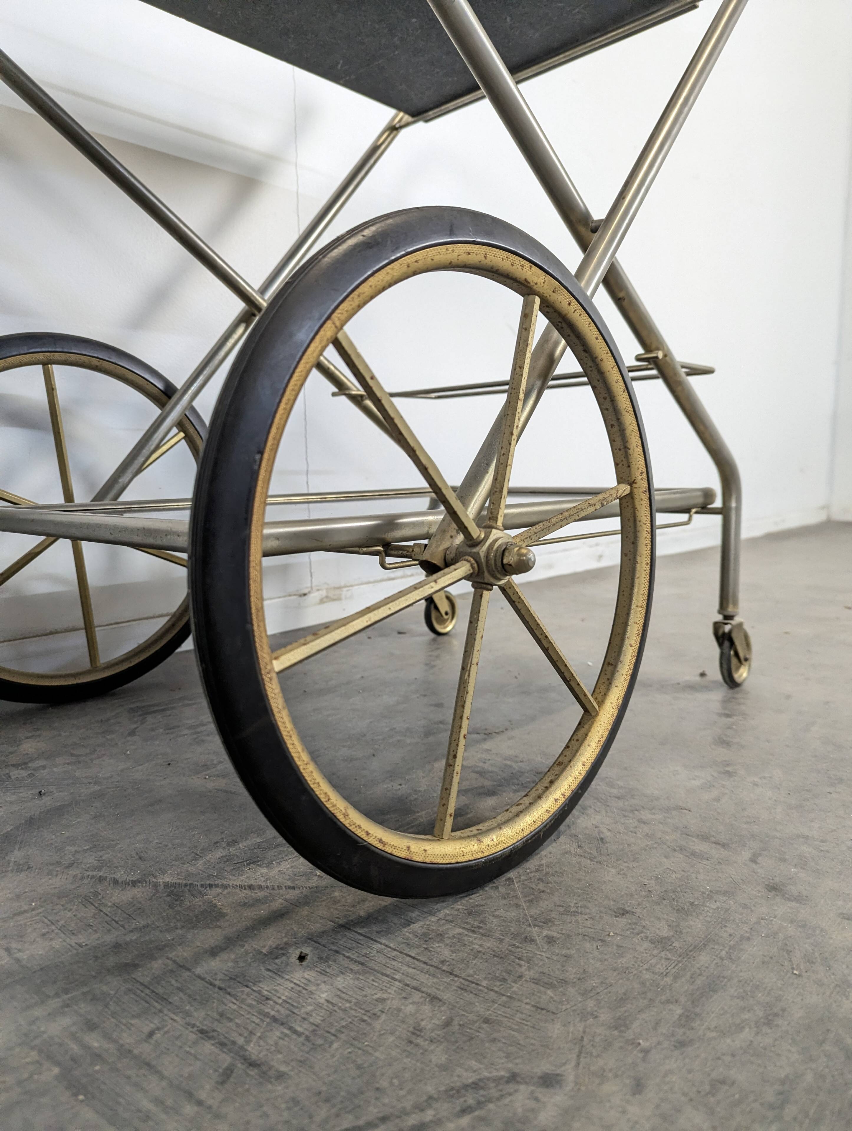 1970s Brass Rolling Trolley