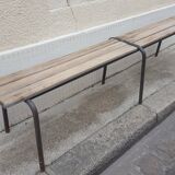 Wooden and vintage metal school bench