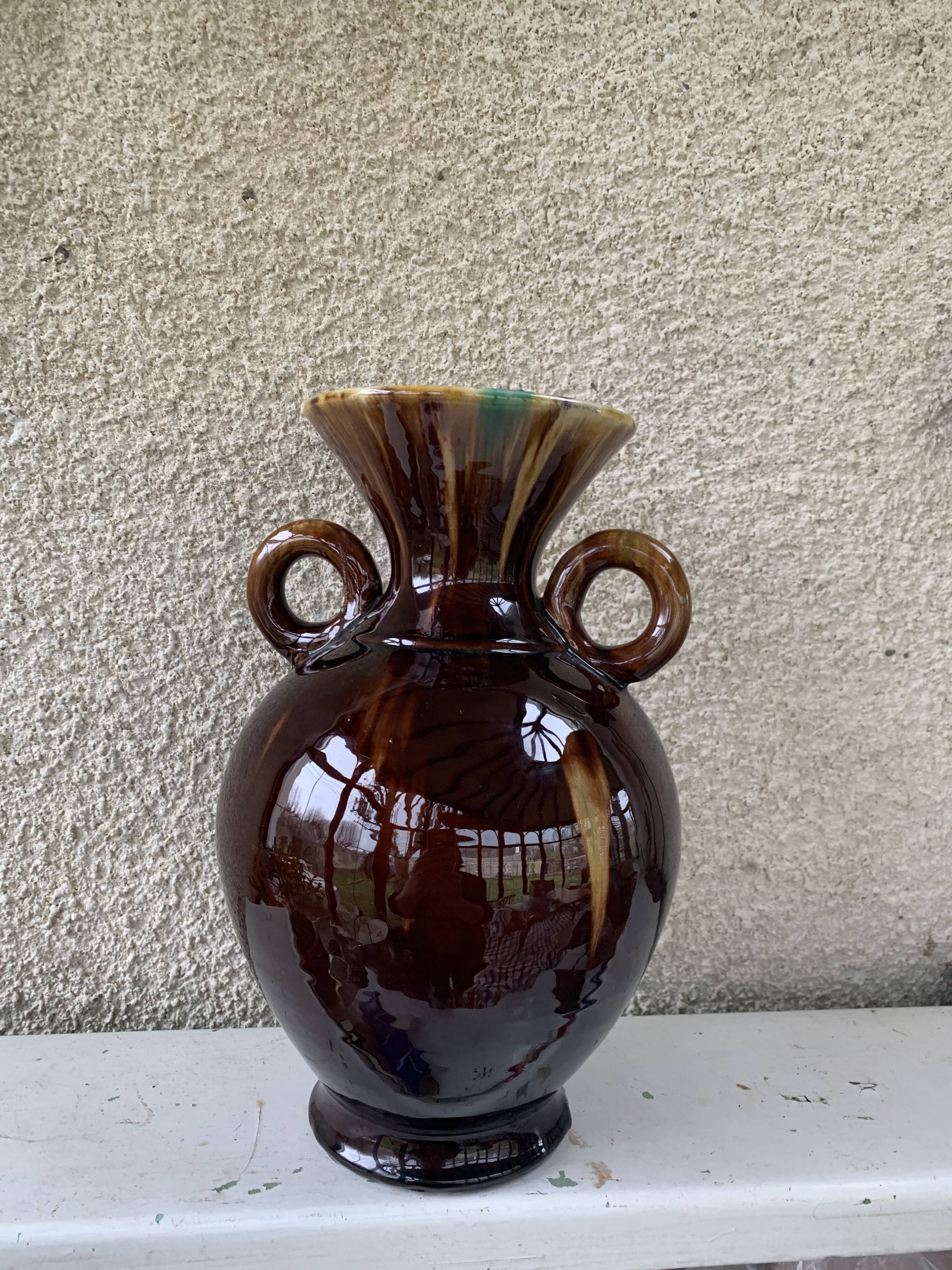 Amphora vase in glazed ceramic vallauris sign E.Covain vintage