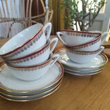 6 Pillivuyt pink and gold porcelain coffee cups