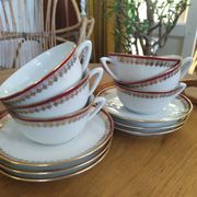 6 Pillivuyt pink and gold porcelain coffee cups