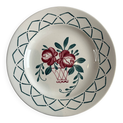 Assiette peinte à la main plate terre de fer Sarreguemines Pergola