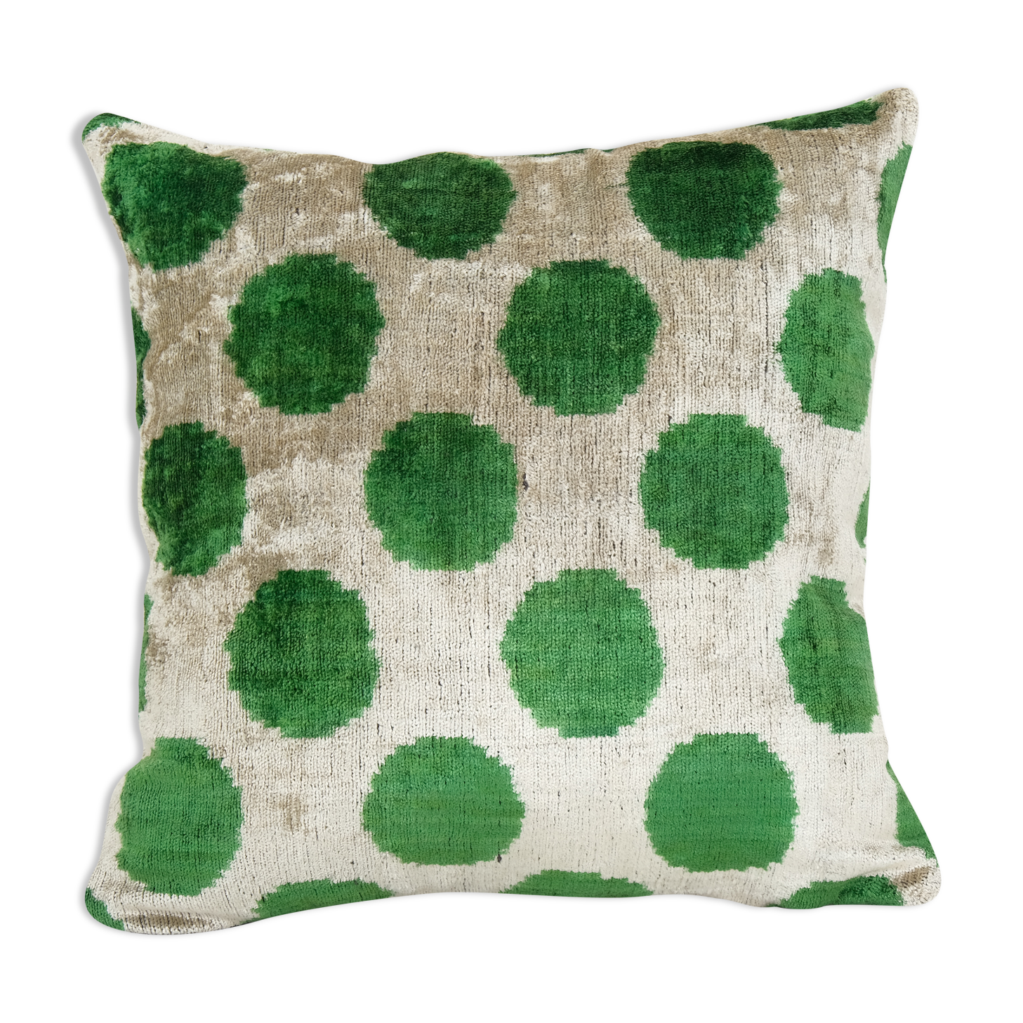 Ikat Velvet Pillow, Silk Cushion Cover, Square Green Polka Dot Pillows, Boho Chic Pillow Cover