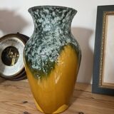 Vase vintage rétro Jaune Moutarde et Vert Éclatant - Oeuvre Texturée Fat Lava
