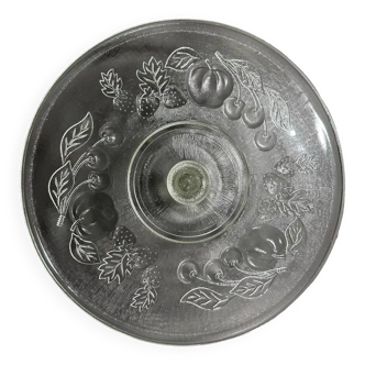 Glass footed pie dish with fruit patterns