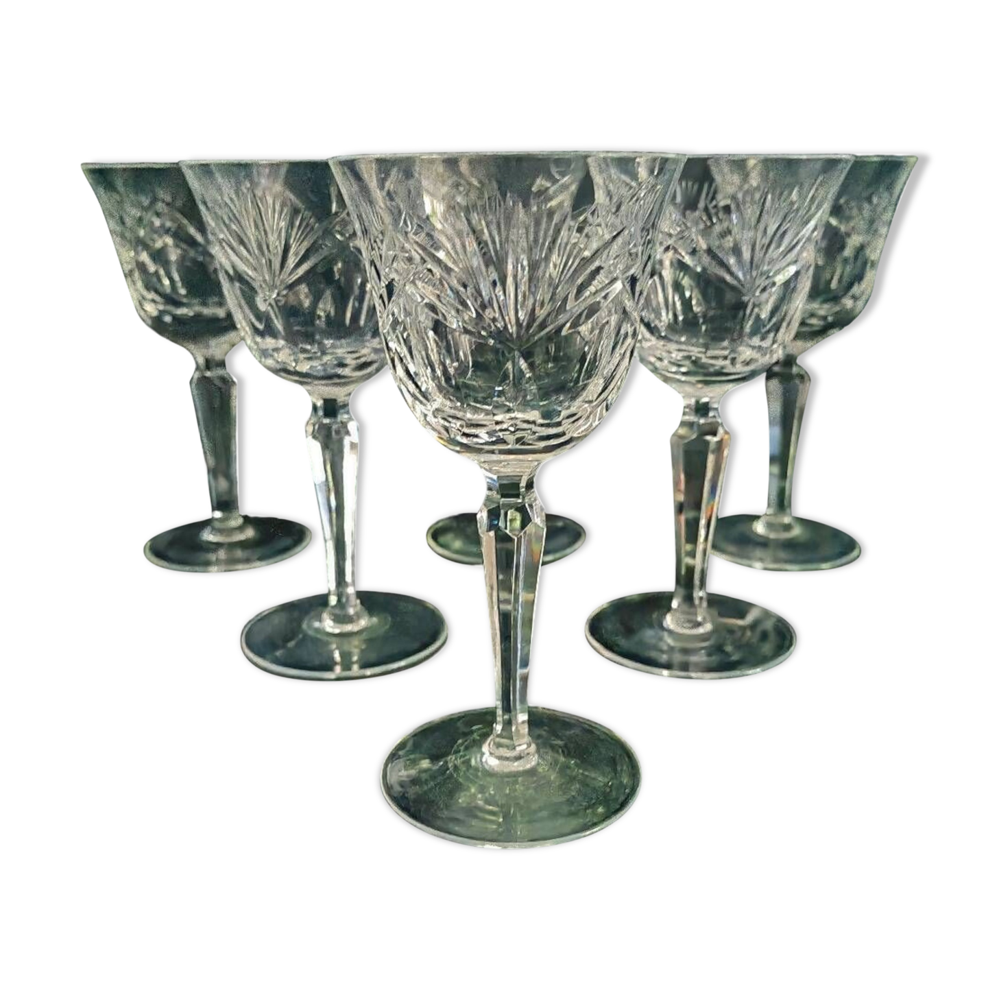 Cut white wine glasses