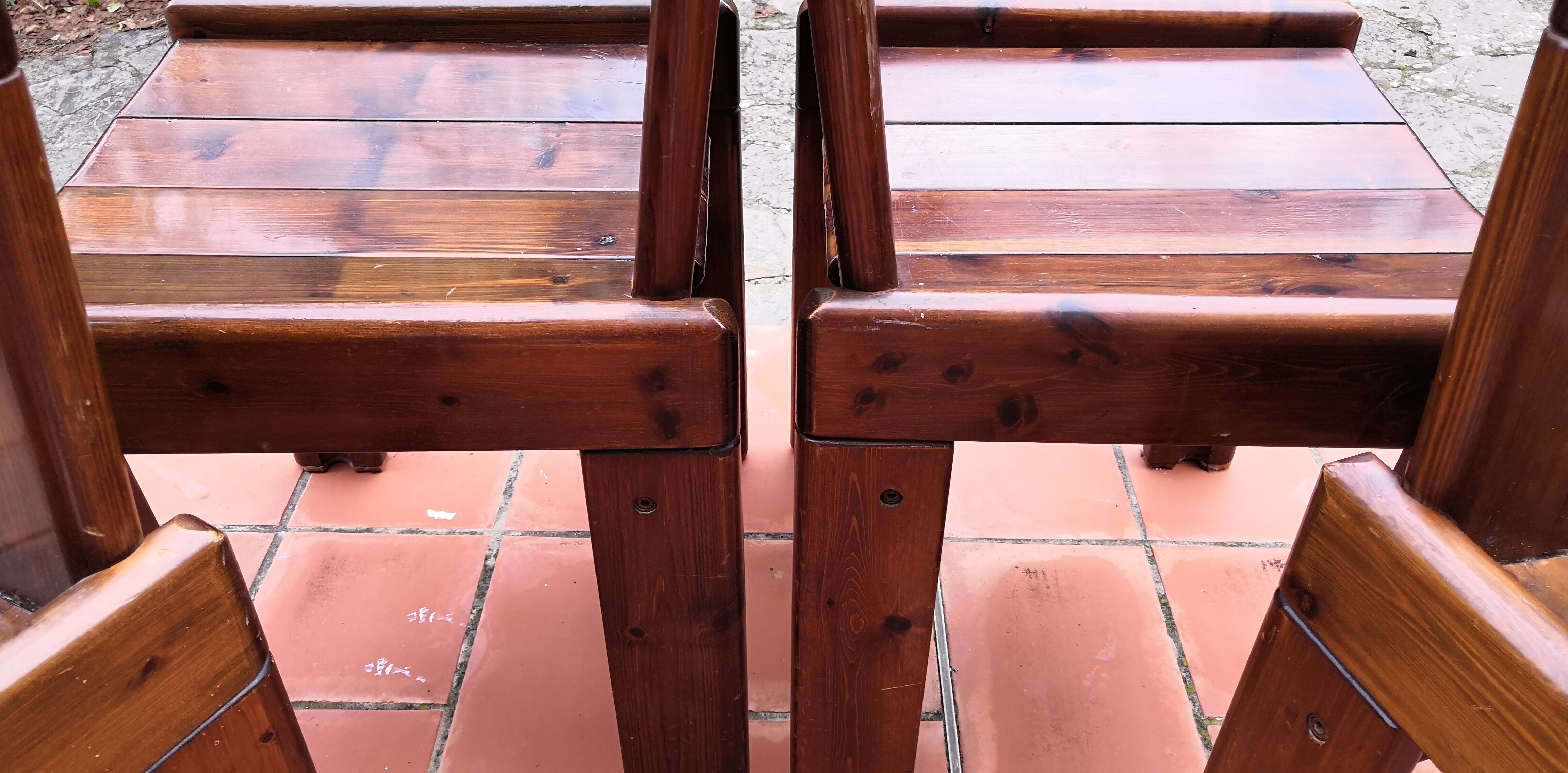Brutalist Solid Pine Chairs Set of 4, 70s