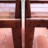 Brutalist Solid Pine Chairs Set of 4, 70s