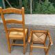 6 solid oak dining chairs with rush seats from the 1980s.