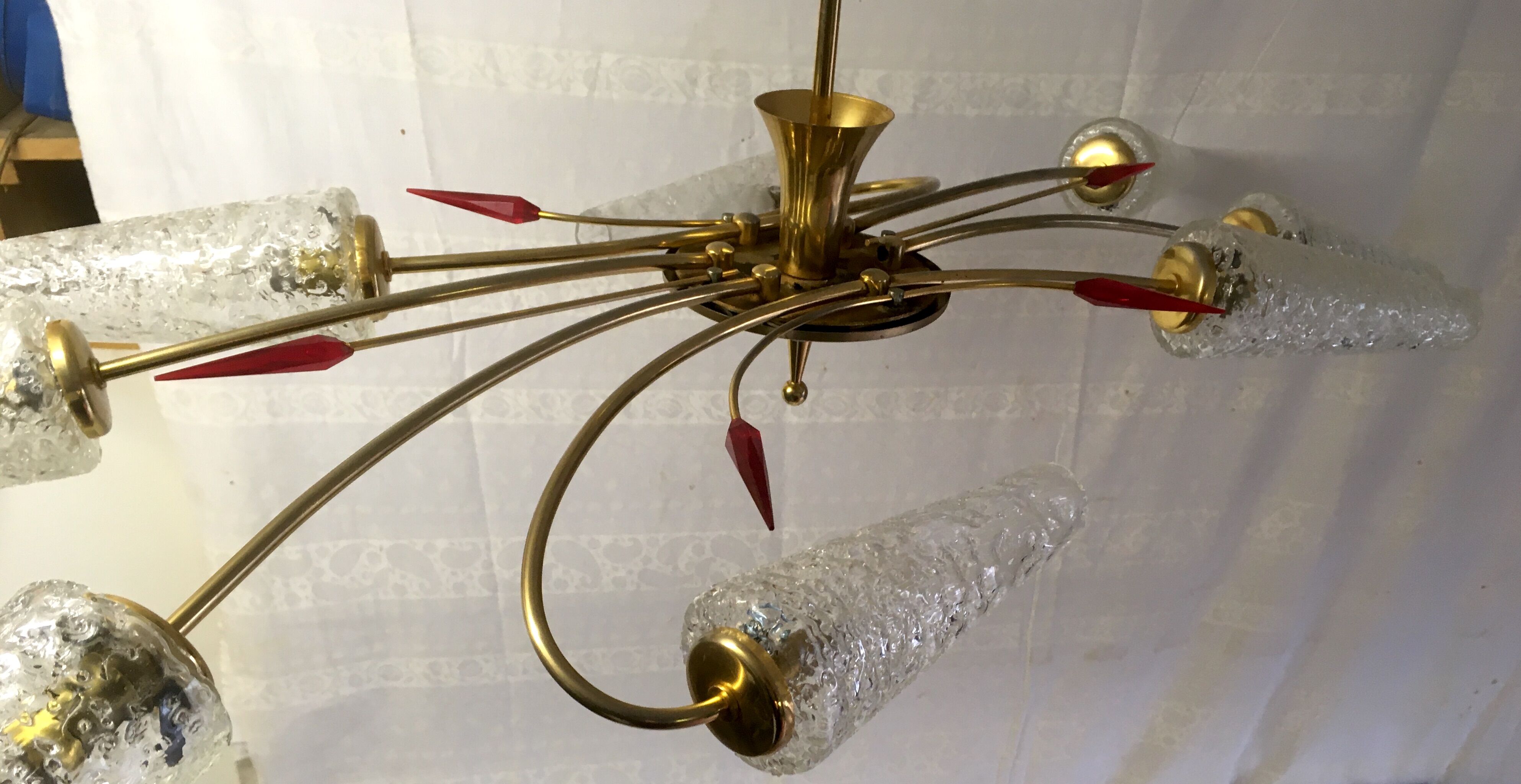 Lustre 8 brass lights and blown glass - 60s