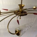 Lustre 8 feux laiton et verre soufflé années 60