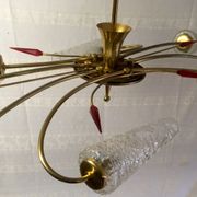 Lustre 8 brass lights and blown glass - 60s