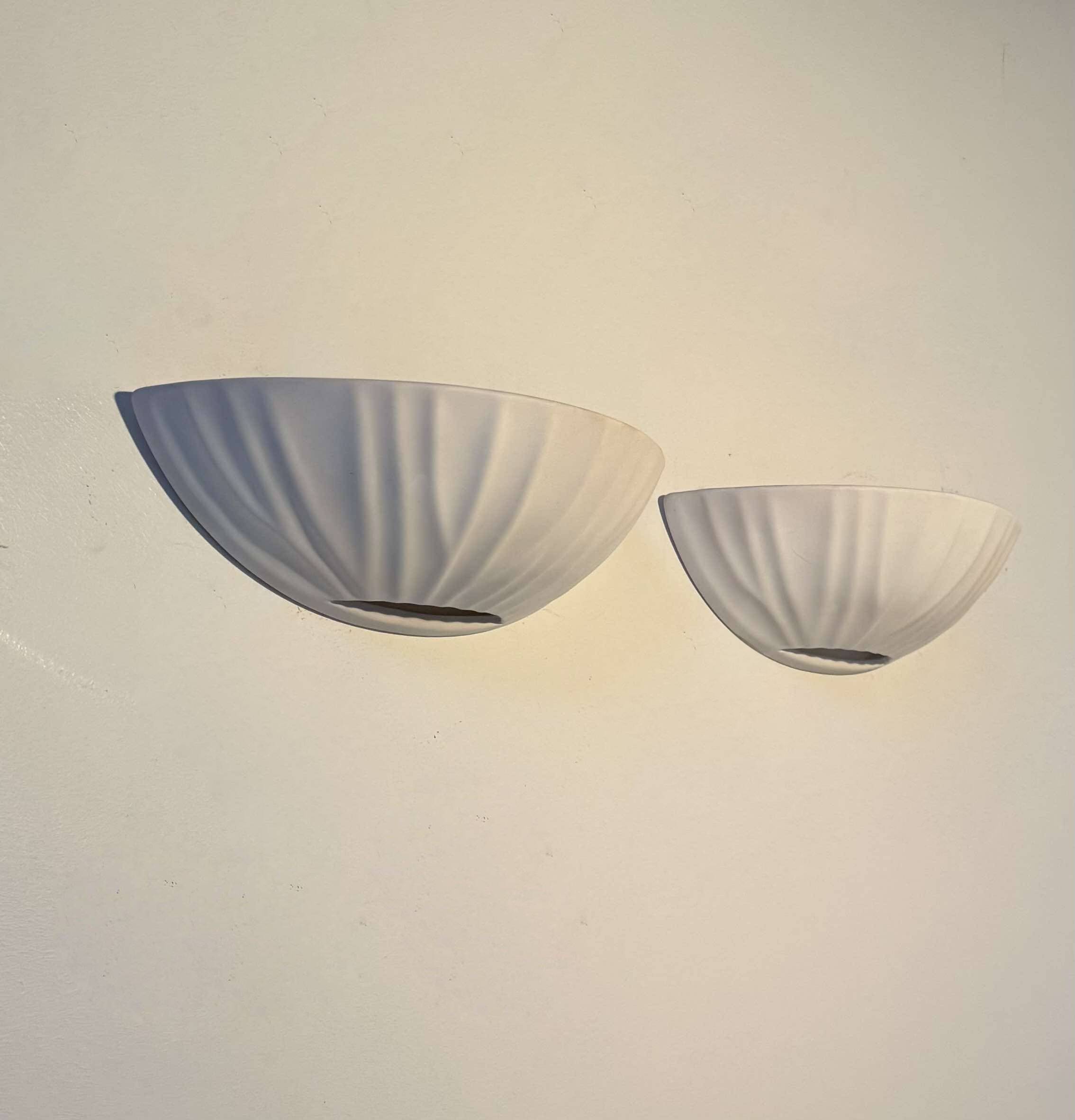 Pair of vintage shell wall lights, matte white, France 1970