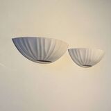 Pair of vintage shell wall lights, matte white, France 1970