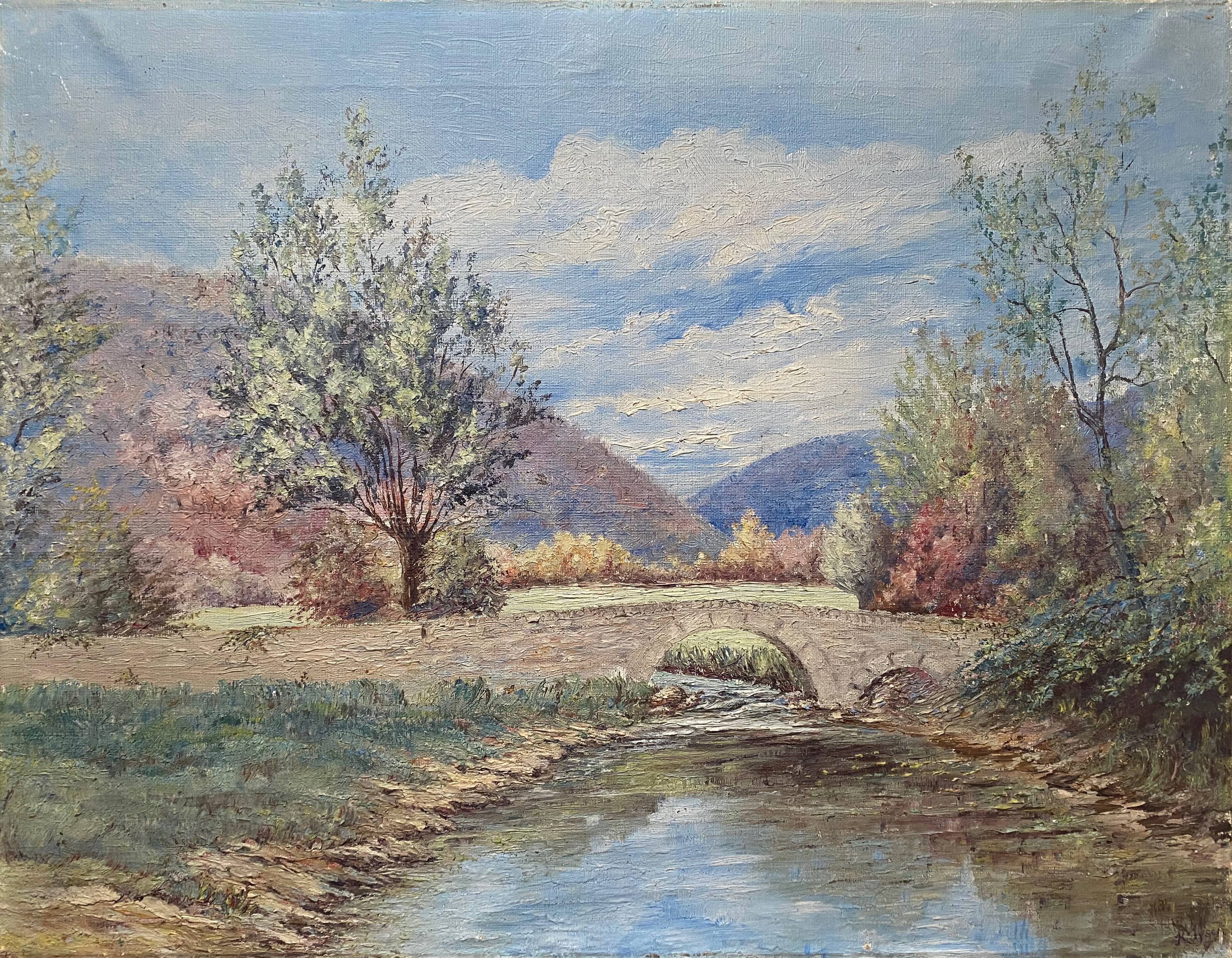 HST painting "Hilly landscape with the river" signed (to be deciphered)