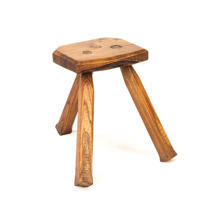 Rustic Minimalist Brutalist Wabi Sabi Oak Stool or Side Table
