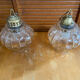 Pair of Vintage Suspension Lights with Iridescent Moulded Glass + Gold Metal