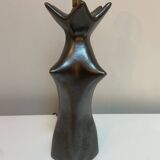 Black glazed ceramic lamp in the shape of a woman attributed to Jacques Bli