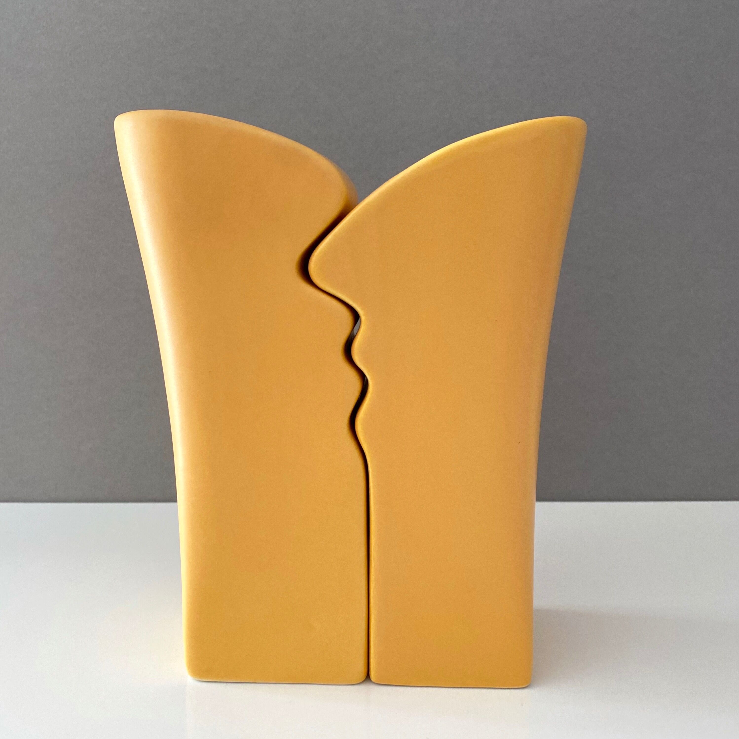 Asa selection vases "Faces" yellow, set of 2 ceramic vases, 90's