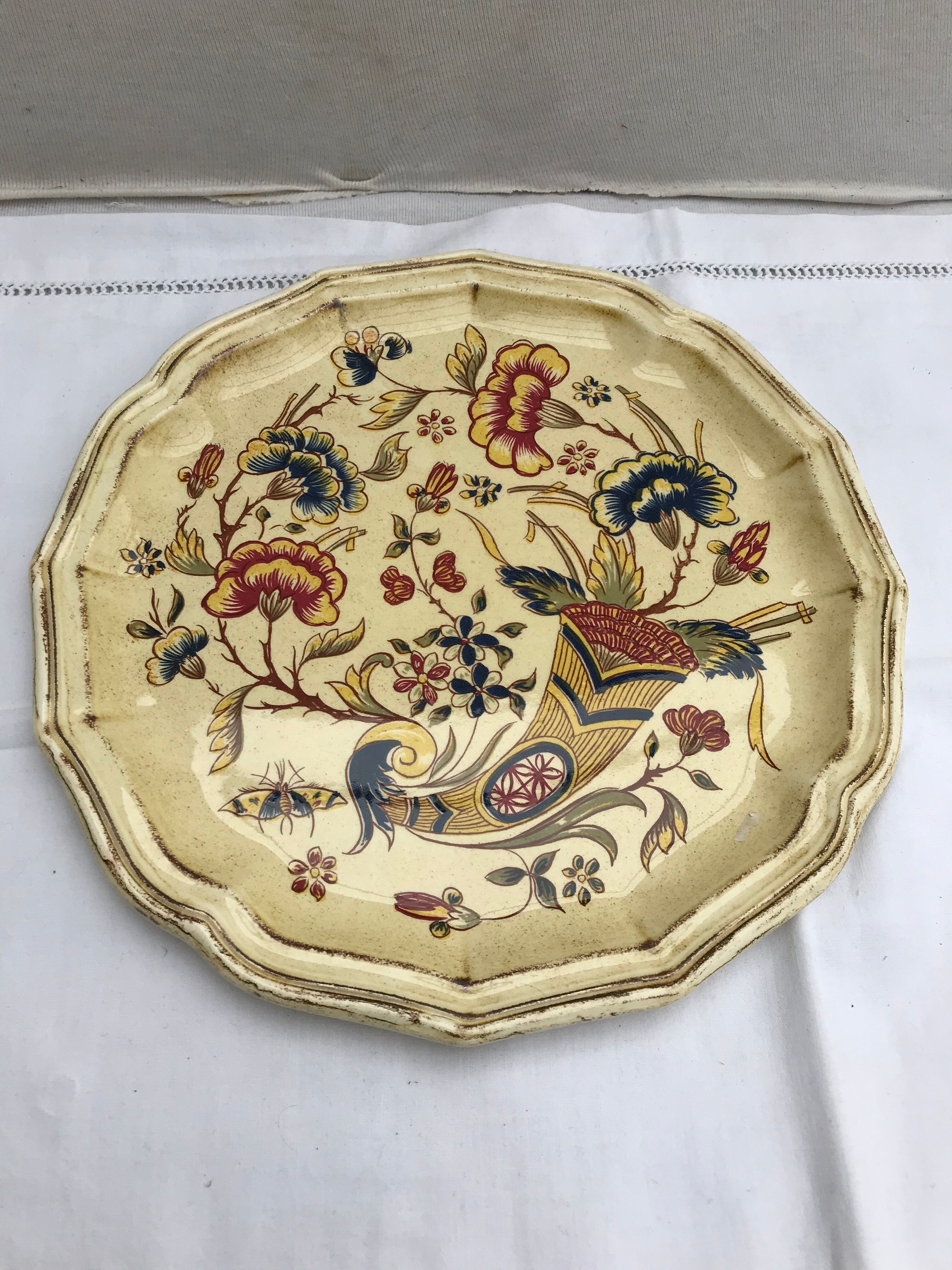 Pair old plate Moustiers Salins ceramics painted france vintage
