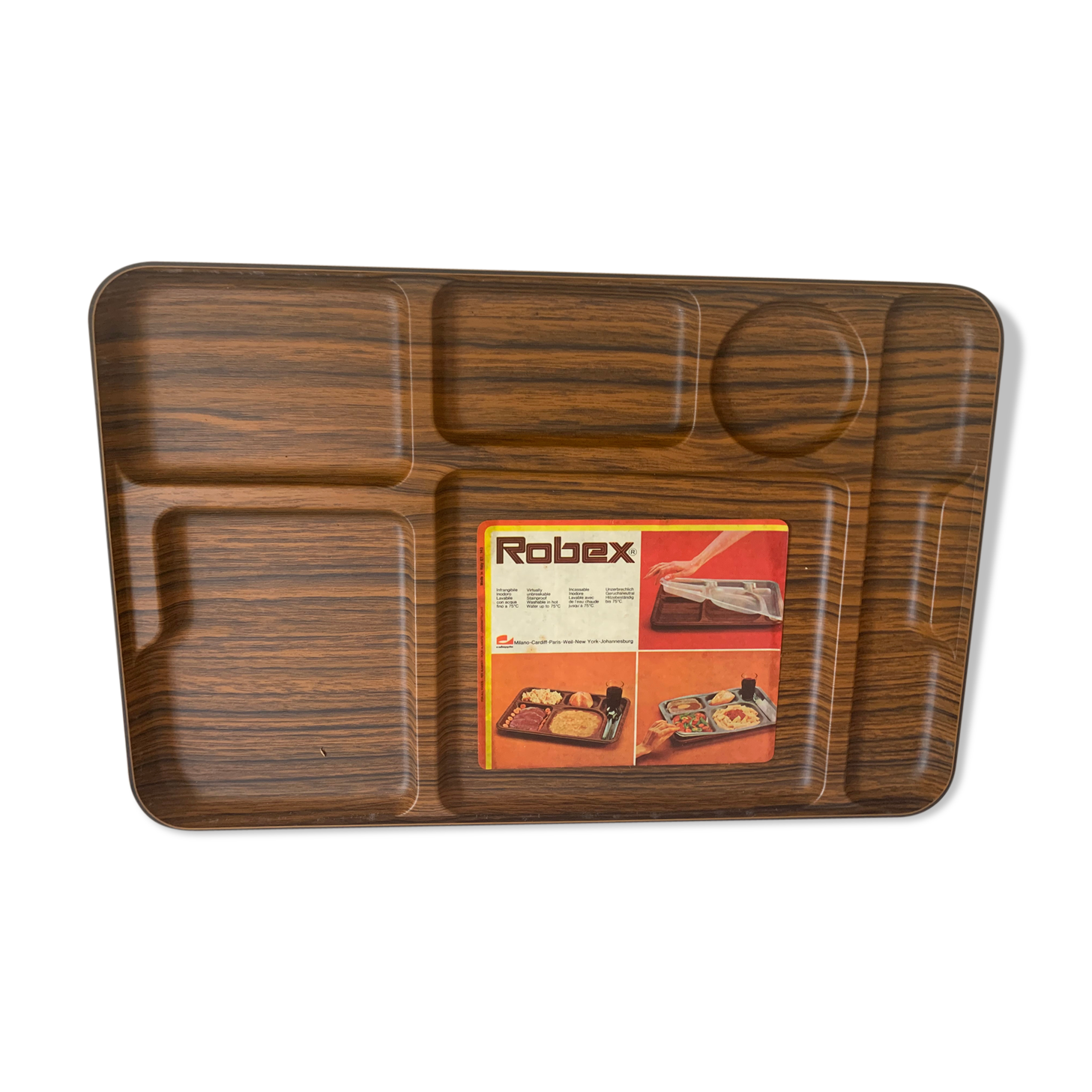 Meal tray dressx wood household with vintage compartments 1970