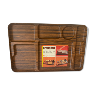 Meal tray dressx wood household with vintage compartments 1970