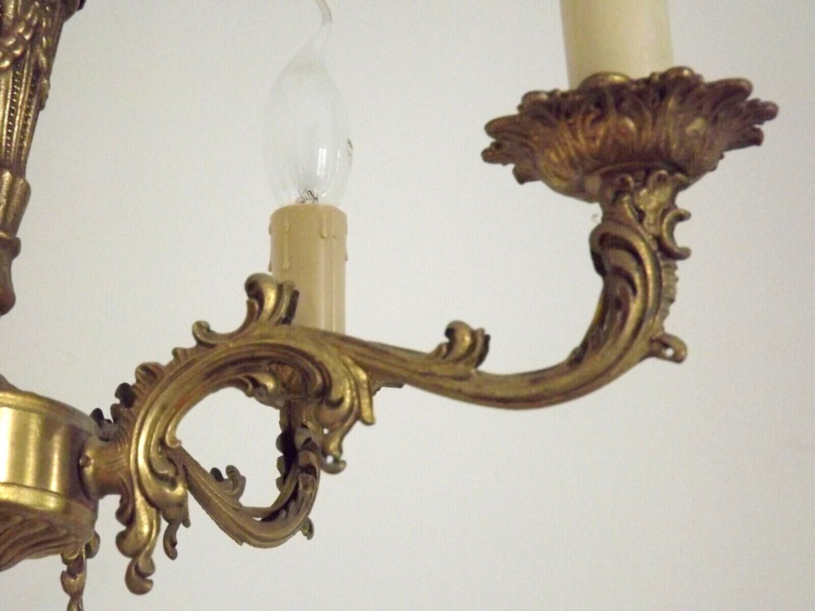 Vintage french bronze ornate detail 5 light chandelier