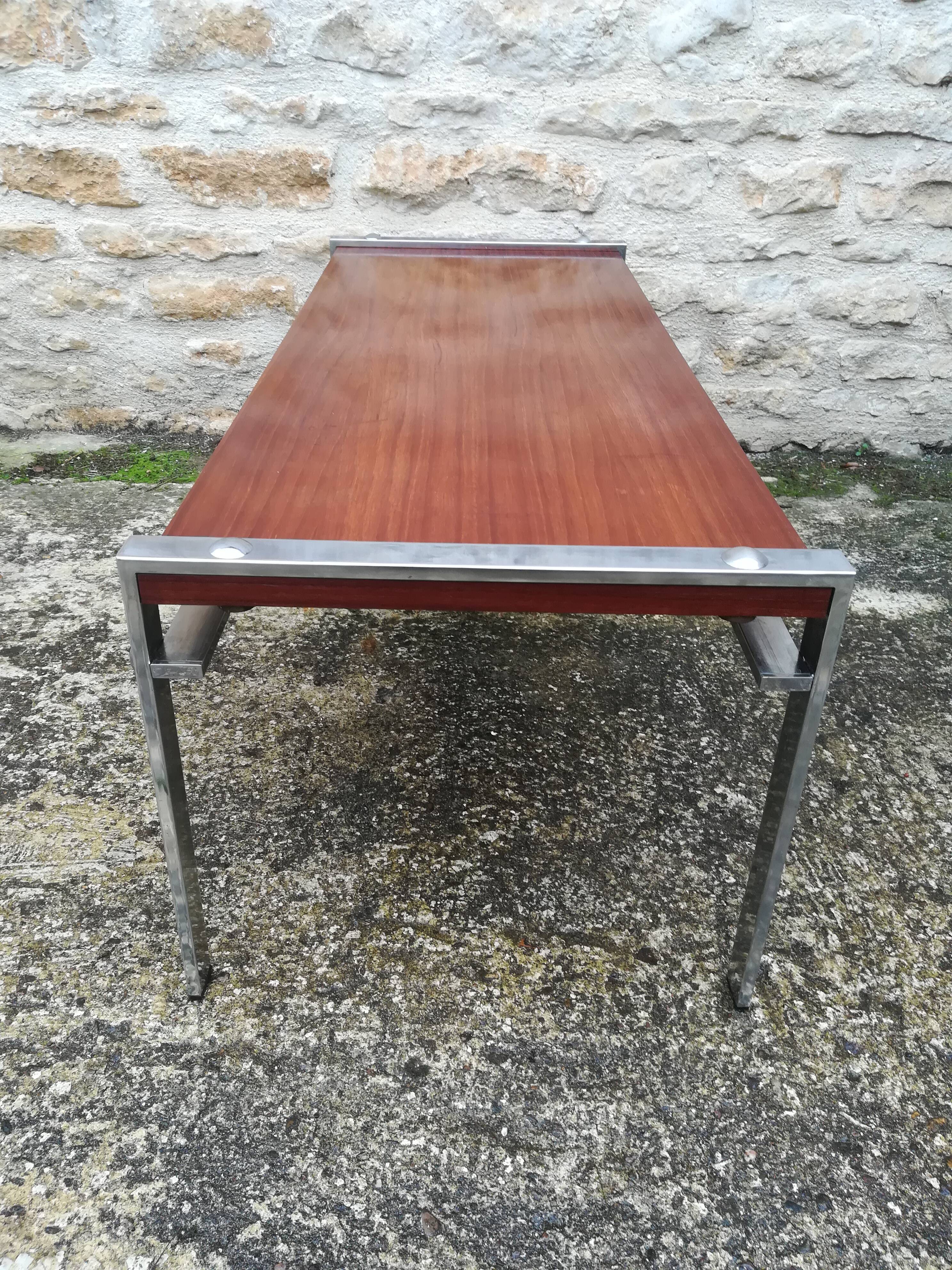 Chrome and teak coffee table
