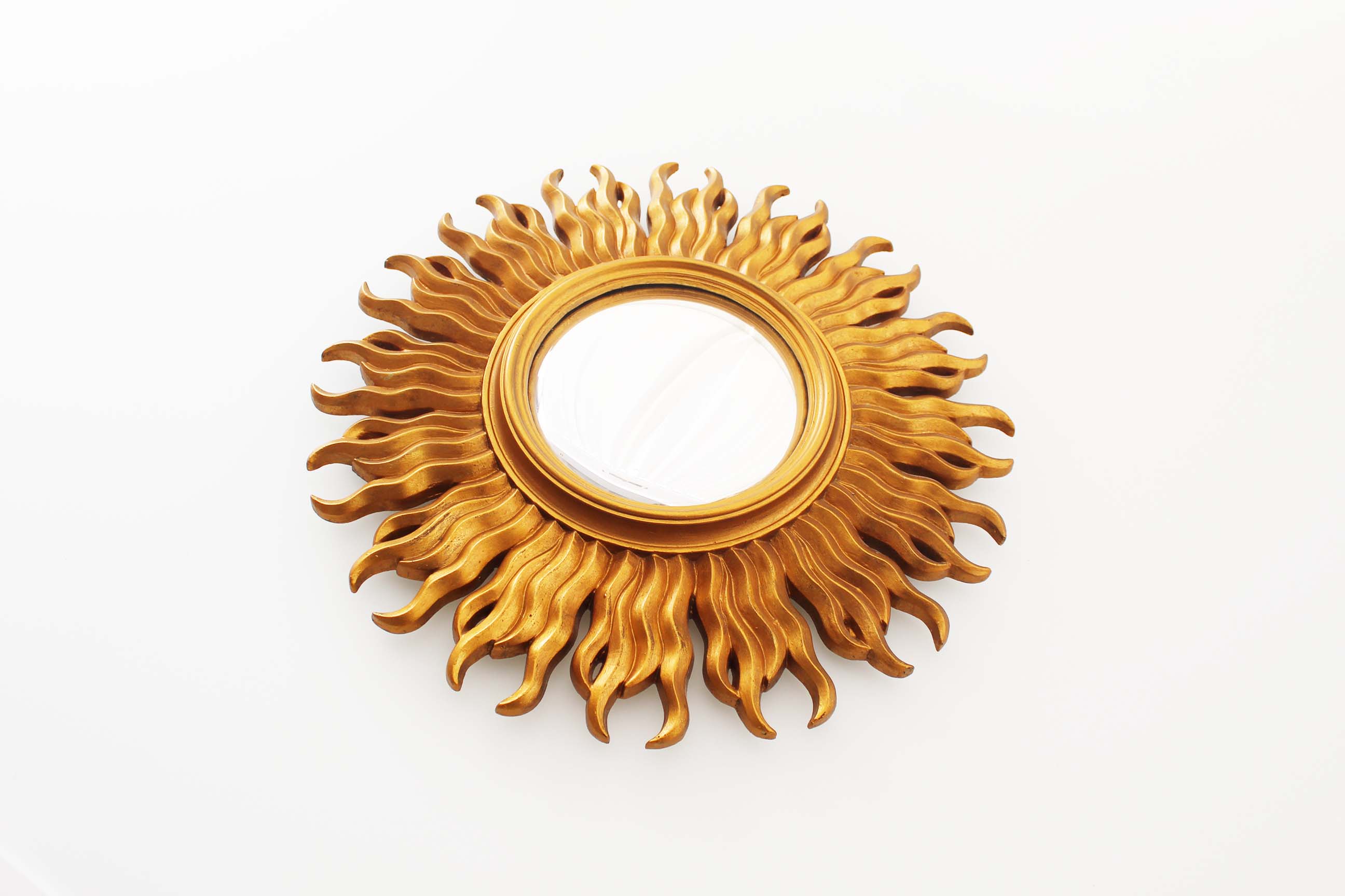 Vintage 1970's gilt sunburst mirror - vintage gilt sunburst convex mirror