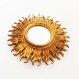 Vintage 1970's gilt sunburst mirror - vintage gilt sunburst convex mirror