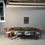 Oak farmhouse table, black top