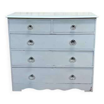 Commode anglaise peinte en sapin avec ses boutons en verre, XIXème