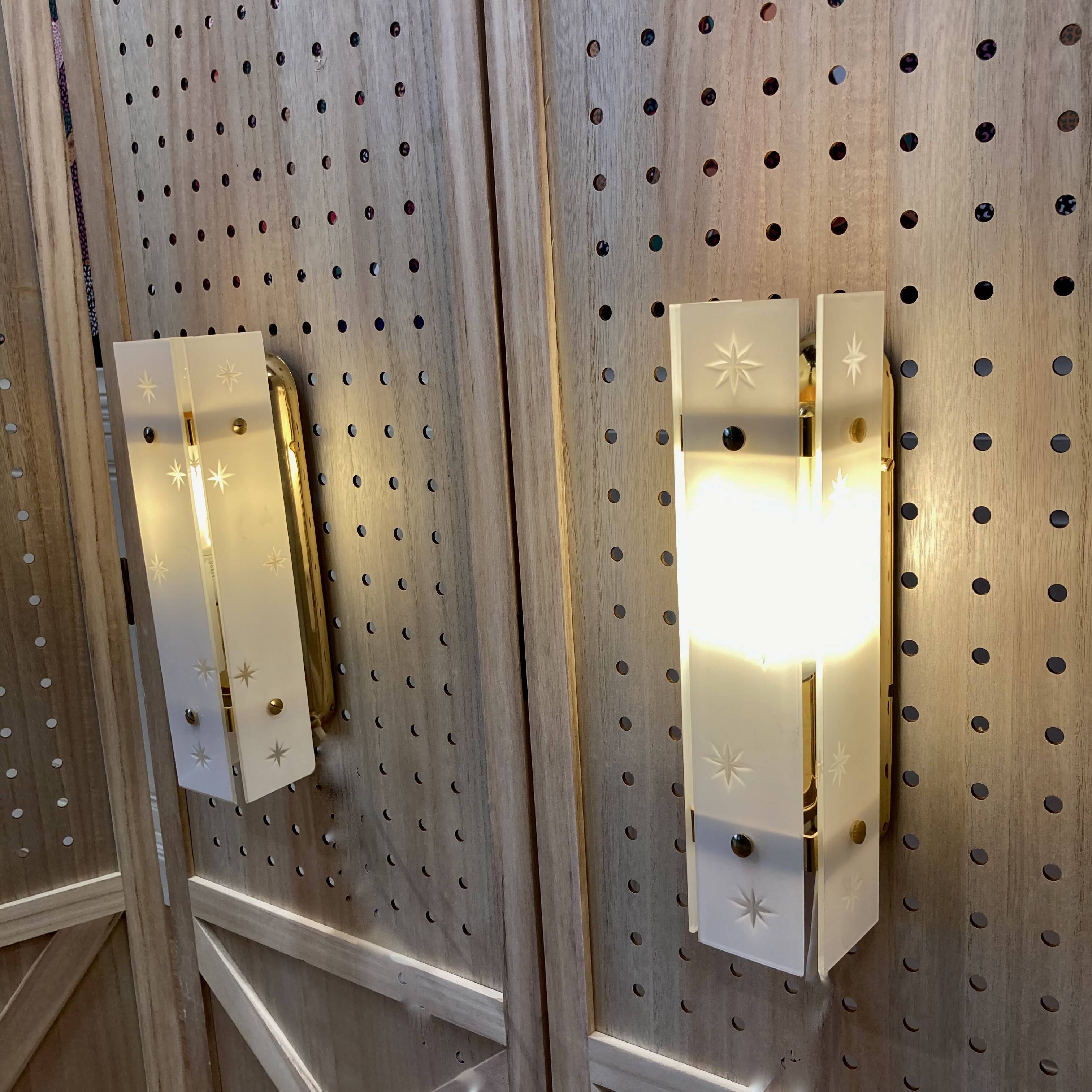 Pair of glass wall lights Scandinavian design 1960.