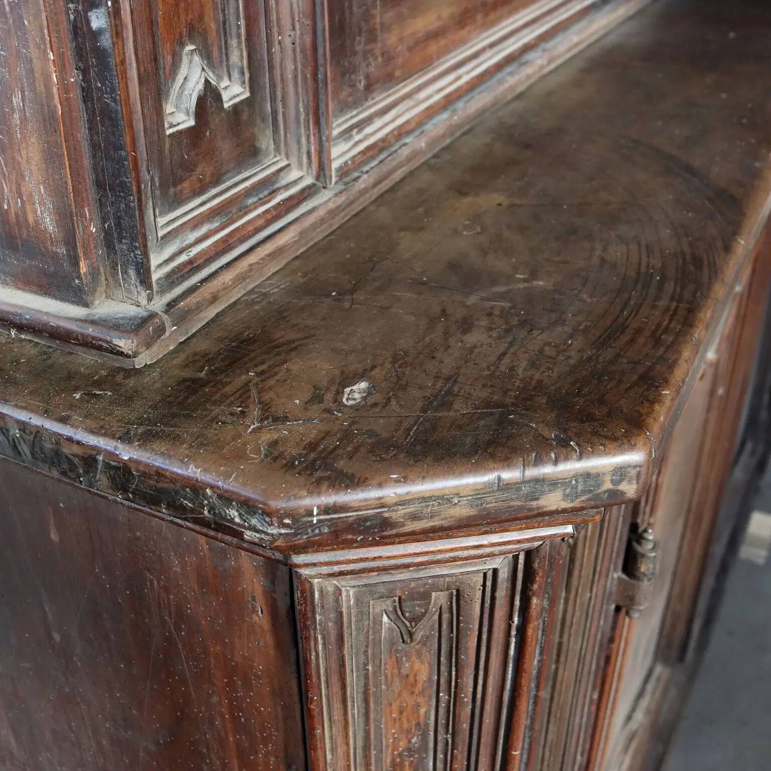 Antique walnut and poplar buffet, Italy 18th century