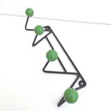 Coat rack zig-zag hooks balls green wood