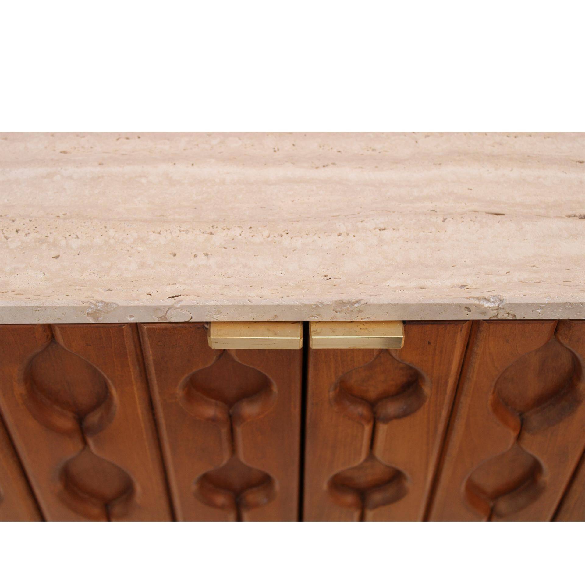 Contemporary Pair of Italian Sideboards Made of Solid Wood and Travertine