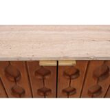 Contemporary Pair of Italian Sideboards Made of Solid Wood and Travertine