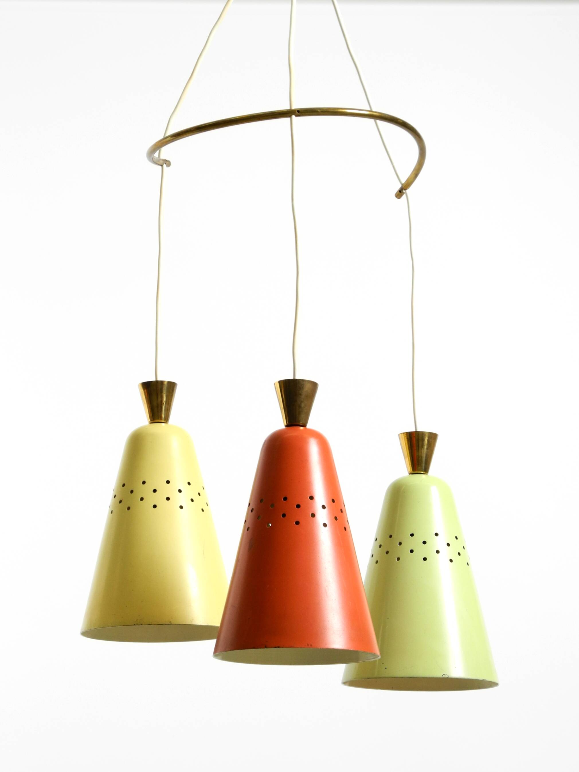 Beautiful large original mid-century 3-arm colorful bag ceiling lamp
