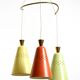 Beautiful large original mid-century 3-arm colorful bag ceiling lamp