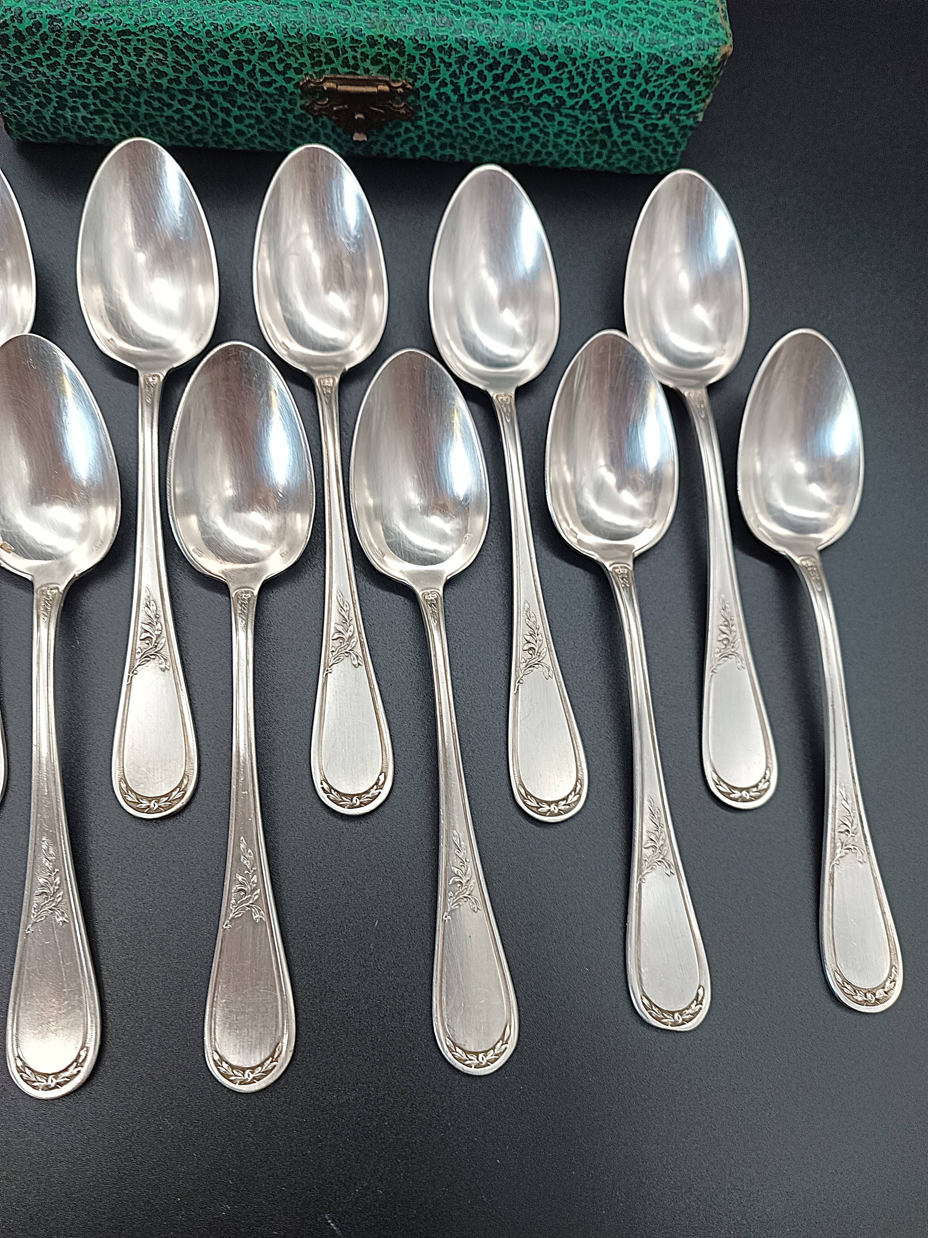 Box of 12 silver-plated metal teaspoons SFAM - Art Nouveau design (14.5)