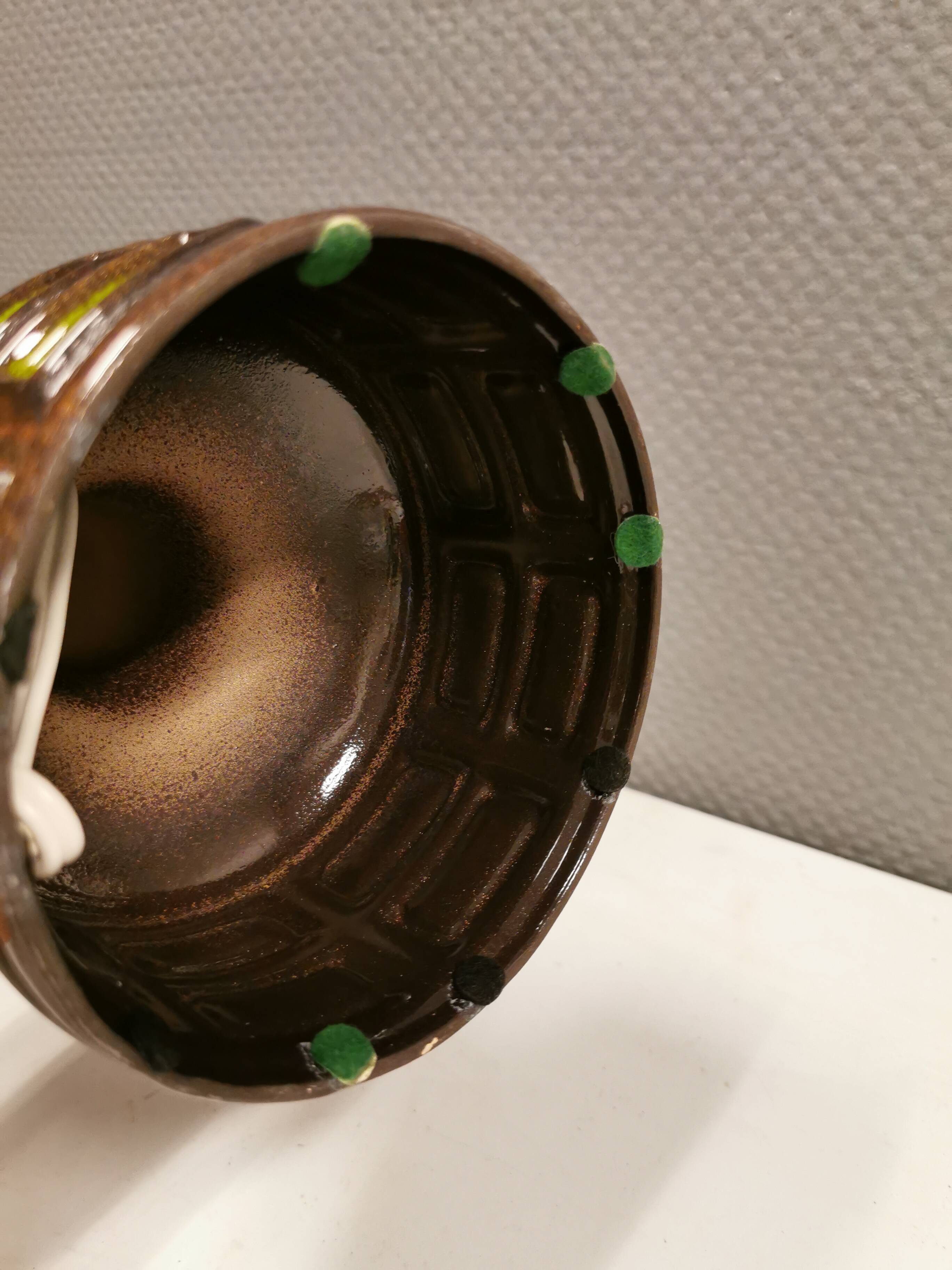 Ceramic/stoneware table lamp, Danish from the 1970s-1980s, earth and green colors