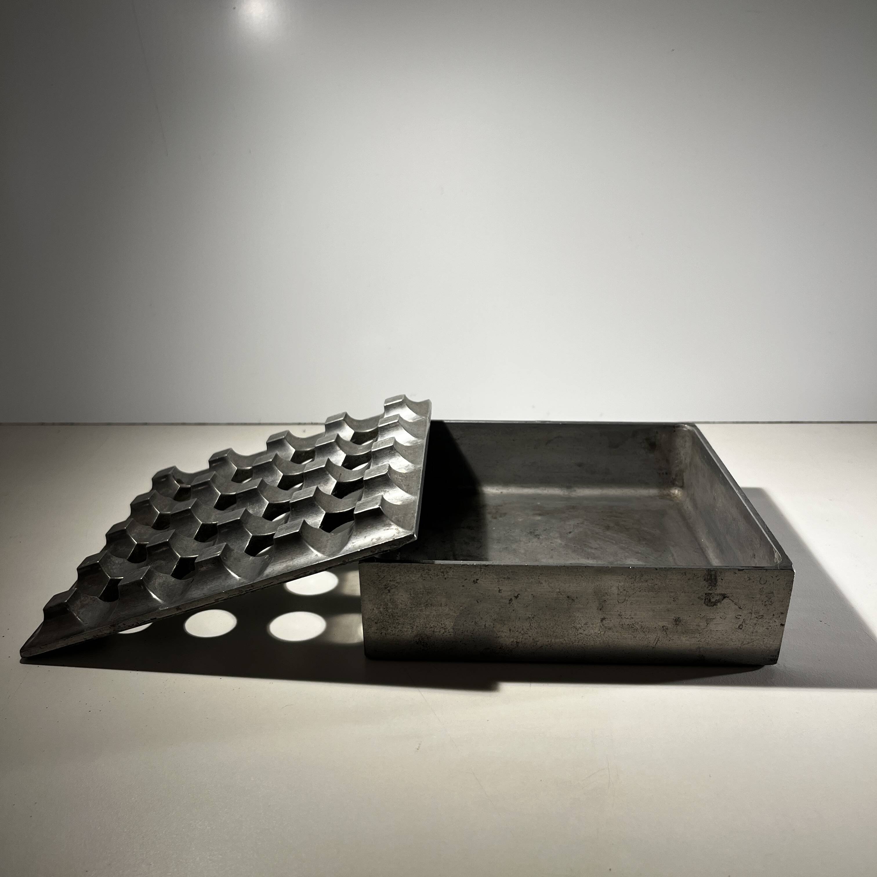"Ultima15" set of 2 brutalist ashtrays, cast aluminum, ca 1970