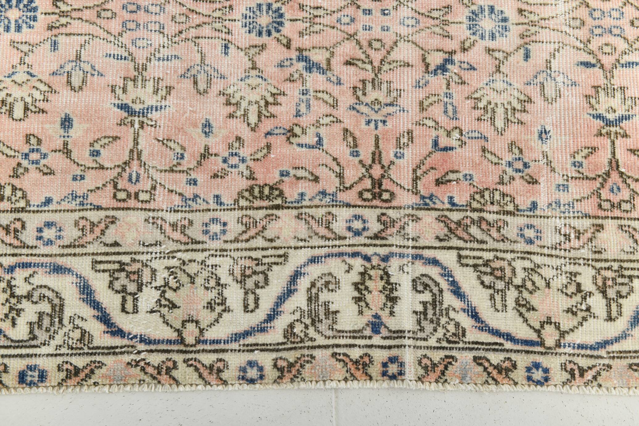 Light Pink & Blue Floral Turkish Vintage Rug, 155x248Cm